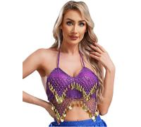 LiiYii Femme Débardeur Danse Orientale Soutiens-Gorge Danse du Ventre Spectacle Halter Top Haut Danse Latine Tango Samba Salsa Clubwear Violet Taille Unique