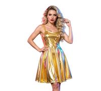LiiYii Femme Robe Cuir Métallique Brillant Plissée Hot Grande Taille Haute | Taille Midi,Col Cœur,Robe Fête Disco Des Années 70,Festivals De Musique,Célébration,W nd,Anniversaire,Noël,Date Nuit