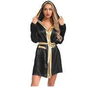 LiiYii Femme Robe de Boxe À Capuche Vêtements Muay Thai Boxers Darts Martiaux Doudoune Kickboxeur Ceinture Peignoir de Bain Vêtements Grappling Darts Martiaux Kickboxing Noir 44
