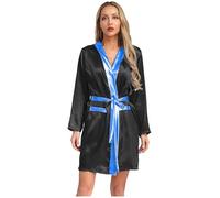 LiiYii Femme Robe de Boxe À Capuche Vêtements Muay Thai Boxers Darts Martiaux Doudoune Kickboxeur Ceinture Peignoir de Bain Vêtements Grappling Darts Martiaux Kickboxing Noir et bleu 42