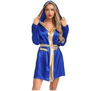 LiiYii Femme Robe de Boxe À Capuche Vêtements Muay Thai Boxers Darts Martiaux Doudoune Kickboxeur Ceinture Peignoir de Bain Vêtements Grappling Darts Martiaux Kickboxing Bleu royal 44