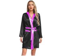 LiiYii Femme Robe de Boxe À Capuche Vêtements Muay Thai Boxers Darts Martiaux Doudoune Kickboxeur Ceinture Peignoir de Bain Vêtements Grappling Darts Martiaux Kickboxing Noir et rose vif 42