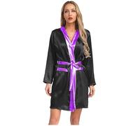 LiiYii Femme Robe de Boxe À Capuche Vêtements Muay Thai Boxers Darts Martiaux Doudoune Kickboxeur Ceinture Peignoir de Bain Vêtements Grappling Darts Martiaux Kickboxing Noir et violet 42