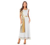 LiiYii Femme Robe De Déesse Athéna Mythologie Romain RobeGrèce Antique Costume Fête Halloween Jeu De Rôle Soirées à Thème Or blanc S