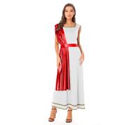 LiiYii Femme Robe De Déesse Athéna Mythologie Romain RobeGrèce Antique Costume Fête Halloween Jeu De Rôle Soirées à Thème blanc rouge XL