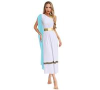 LiiYii Femmes Déesse Romaine Grecque Toga Déguisement Robe Divinité Athéna Olympique Toge Costume Dieu Grec Romain Reine Égyptienne Carnaval Halloween Noël Bleu clair XL