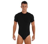 LiiYii Homme Body de Sport Manche Courte T-Shirts de Sport Maillots de Corps Justaucorps Gymnastique Homme Bodysuit de Sport Pyjama Shirt Noir M