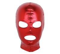 LiiYii Homme Femme Unisexe Casquette en Cuir Verni Masque Facial Moto Sexy Masque de Nuit Cagoule 3 Trous Oeils Bouche Ouvert Adulte Facekini Zipper Cosplay Carnaval Halloween Rouge Taille Unique