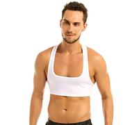 LiiYii Homme Sexy Débardeur Haut Court Sport Sissy Soutien-Gorge Col U Dos Y Lingerie de Nuit sans Manche sous-vêtement Entraînement Top Boîte de Nuit Cosplay Gay M-XL Blanc M