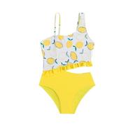 LiiYii Maillot de Bain 1 Pièce Filles Combinaison de Plage de Natation Fruit Imprimé Mignon sans Manches Costume Nager Piscine Monokini 5-14 Ans Jaune 7-8 Ans