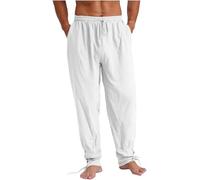 LiiYii Pantalon Renaissance Médiéval Lacets Vintage Homme Pantalon de Pirate Adulte Costume d'Halloween Cosplay Viking Déguisements Blanc M