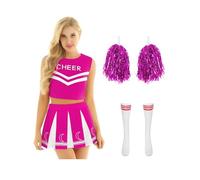 LiiYii Tenue De Cheerleading Moderne Pour Femme Débardeur Court Imprimé Lettre Jupe Florales De Main Et Chaussettes Spectacle De Danse Pom Pom Girl Rose vif XL