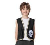 LiiYii Veste De Pirate Crâne Et Os Élégant Pour Enfants Fille Garçon Gilet Gothique Medieval Costume Cosplay Halloween Noir 15-16 ans