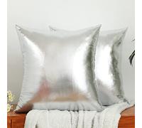 LiiZee Lot de 2 Housses de Coussin décoratives Modernes métallisées Brillantes en Similicuir Doux pour canapé/lit/fête, 45,7 x 45,7 cm 18" x 18" Argenté