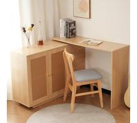 LIJBDDM Bureau d'angle en forme de L avec portes en rotin Blanc 126 cm