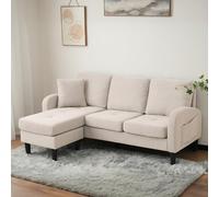 LIJBDDM Canapé d'angle en L avec méridienne - canapé 3 Places, 166 x 118 x 77 cm, Tissu Coton Lin Respirant, idéal pour Les Salons, Les Appartements et Les Bureaux (Beige + Foam + 3 Seat)