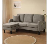 LIJBDDM Canapé d'angle en L avec méridienne - canapé 3 Places, 166 x 118 x 77 cm, Tissu Coton Lin Respirant, idéal pour Les Salons, Les Appartements et Les Bureaux (Antique Dark Grey + Foam + 3 Seat)