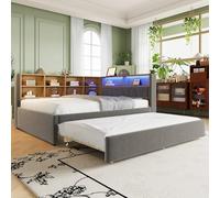 LIJBDDM Canapé-lit 140 * 200, gigogne 90 * 190, équipé de lumières LED, de Prises et de Nombreux rangements, rembourré, canapé-lit Multifonctionnel, Simple, Flanelle (Dark Gray + Flannelette)