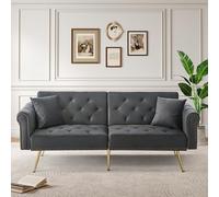 LIJBDDM Canapé-lit moderne 2 places, housse en velours, dossier avec réglage en 3 niveaux et pieds en métal plaqué or, canapé élégant avec fonction de sommeil, idéal pour les petits espaces