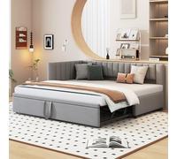 LIJBDDM Canapé-lit Multifonctionnel en L avec lit gigogne 90/180 * 200cm, lit rembourré en Tissu Velours, Conception Peu encombrante pour lit d'enfant, lit d'appoint (Gray + Upholstered + 90cm*200cm)