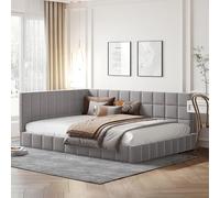 LIJBDDM Canapé-lit rembourré 140x200 lit Multifonctionnel avec Bande Lumineuse LED, Prise USB et sommier à Lattes, Tissu Velours Doux pour la Peau (Gray + Upholstered + 140cm*200cm)