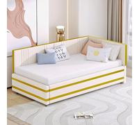 LIJBDDM Canapé-lit rembourré 90 * 200 lit Multifonctionnel avec sommier à Lattes Tissu Velours Doux pour la Peau (Beige + Upholstered + 90cm*200cm)