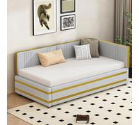 LIJBDDM Canapé-lit rembourré 90 * 200 lit Multifonctionnel avec sommier à Lattes Tissu Velours Doux pour la Peau (Light Gray + Upholstered + 90cm*200cm)
