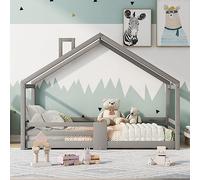 LIJBDDM Lit cabane pour Enfants avec cheminée, Protection Contre Les Chutes, sommier à Lattes Robuste, lit cabane en pin pour Enfants, 90 x 200 cm sans Matelas (Gray + Solid Wood + 90cm*200cm)