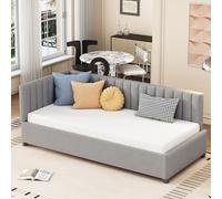 LIJBDDM Lit capitonné, 90 x 200 cm, multifonction, avec sommier à lattes, tissu en velours doux pour la peau, gris