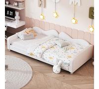 LIJBDDM Lit Enfant rembourré 90 * 200cm, canapé lit Cadre de lit Tissu Teddy Moelleux Multifonctionnel avec Dossier et accoudoirs (White + Upholstered)