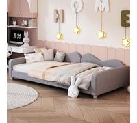 LIJBDDM Lit Enfant rembourré 90 * 200cm, canapé lit Cadre de lit Tissu Teddy Moelleux Multifonctionnel avec Dossier et accoudoirs (Gray + Upholstered)