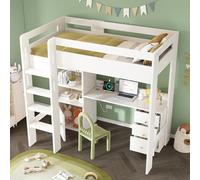 LIJBDDM Lit mezzanine, pour enfant, avec bureau USB-C, armoire et armoire, lit simple avec escalier et sommier à lattes, espace de rangement, 90 x 200 cm, sans matelas