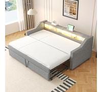 LIJBDDM Lit rembourré, canapé-lit gigogne 90/180 x 190 cm, Compartiment de Rangement Multifonctionnel, éclairage LED et Prise USB, avec sommier à Lattes (Light Gray + Burlap + Linen)