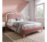 LIJBDDM Lit rembourré LED Simple 90 x 190 cm, Cadre de lit avec sommier à Lattes et tête de réglable, Cadre de lit Jeune pour Chambre Chambre d'amis matériau Lin (Pink + Velvet + 90cm*190cm)