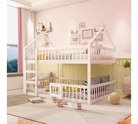 LIJBDDM Lit superposé Enfant 140 * 200, lit Familial Enfant, lit superpos avec escalier, Design loft, Cadre de superposé en Bois Massif (White + Wood + Wood)