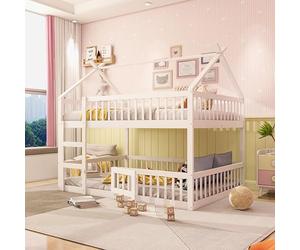 LIJBDDM Lit superposé Enfant 140 * 200, lit Familial Enfant, lit superpos avec escalier, Design loft, Cadre de superposé en Bois Massif (White + Wood + Wood)
