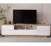 LIJBDDM Meuble TV moderne en bloc de couleur blanche, meuble TV avec grain de bois, 180 cm