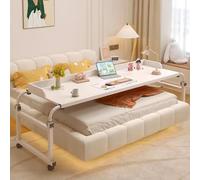 LIJBDDM Table A Roulette, Bureau à roulettes sur Le Lit avec roulettes Station De Travail Informatique, Table De Lit, Table De Travail pour Salle à Ma(Color:Blanc)