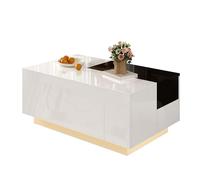 LIJBDDM Table Basse Brillante avec éclairage LED, Plateau Extensible Noir et Blanc, Espace de Rangement caché et Bande Lumineuse réglable de 16 Couleurs (Black + White + MDF)