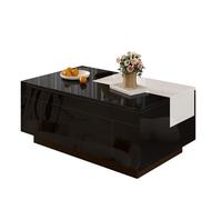 LIJBDDM Table Basse Brillante avec éclairage LED, Plateau Extensible Noir et Blanc, Espace de Rangement caché et Bande Lumineuse réglable de 16 Couleurs (Black + White + MDF 1)