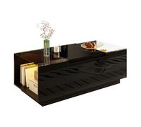LIJBDDM Table Basse Moderne et Minimaliste de 105 cm avec Espace de Rangement, éclairage d'ambiance LED, Plateau en Verre et 2 tiroirs (Black + Particle Board)