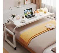 LIJBDDM Table de lit à roulettes réglable avec roulettes pour la maison, l'hôpital et le travail de relaxation quotidien (couleur : blanc)