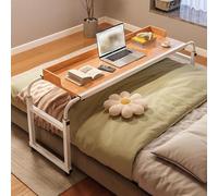 LIJBDDM Table De Lit Réglable en Hauteur avec roulettes,Bureau D'ordinateur Portable Roulant Moderne Table De Chevet Réglable pour Bureau Lit Canapé Hôpital Lecture(Color:Bois)