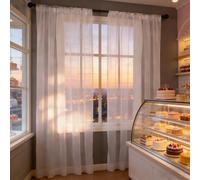 LIJIAO Rideau Voilages 195 x 223 cm Moderne Semi-Transparent en Effet Lin, avec Oeillets, Décorations D'Intérieur, Filtrage de Lumière, Lin Décorative Voile de Fenêtre pour Cuisine Chambre, Blanc