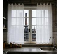 LIJIAO Rideau Voile 135 x 250 cm à Oeillet Semi-Transparent en Effet Lin, Moderne Décorations D'Intérieur, Filtrage de Lumière, Léger, Rideaux Voilages Blancs pour Chambre Maison, Blanc