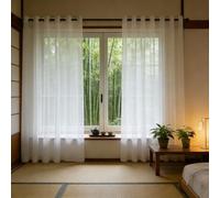 LIJIAO Rideau Voile 135 x 250 cm Moderne Semi-Transparent en Effet Lin, avec Oeillets, Décorations D'Intérieur, Filtrage de Lumière, Blanc Voilage à Oeillet pour Chambre Maison, Blanc