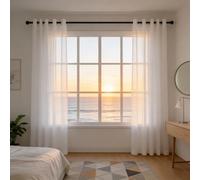 LIJIAO Rideau Voile 135 x 250 cm Moderne Semi-Transparent en Effet Lin, avec Oeillets, Décorations D'Intérieur, Filtrage de Lumière, Blanc Voilage à Oeillet pour Cuisine Chambre, Blanc