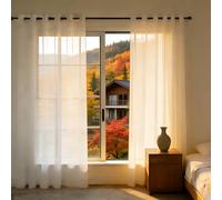 LIJIAO Rideau Voile 135 x 250 cm Moderne Semi-Transparent en Effet Lin, avec Oeillets, Décorations D'Intérieur, Filtrage de Lumière, Blanc Voilage à Oeillet pour Cuisine Chambre, Blanc