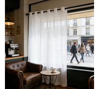 LIJIAO Rideau Voile 240 x 240 cm Moderne Semi-Transparent en Effet Lin, avec Oeillets, Décorations D'Intérieur, Filtrage de Lumière, Blanc Voilage à Oeillet pour Cuisine Chambre, Blanc