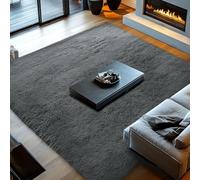 LIJIAO Tapis Chambre Shaggy 190 x 160 cm Dessous Antidérapant, Lavable, Super Doux, Aspect Fourrure Tapis Salon, Chambre pour à Coucher, Gris Foncé